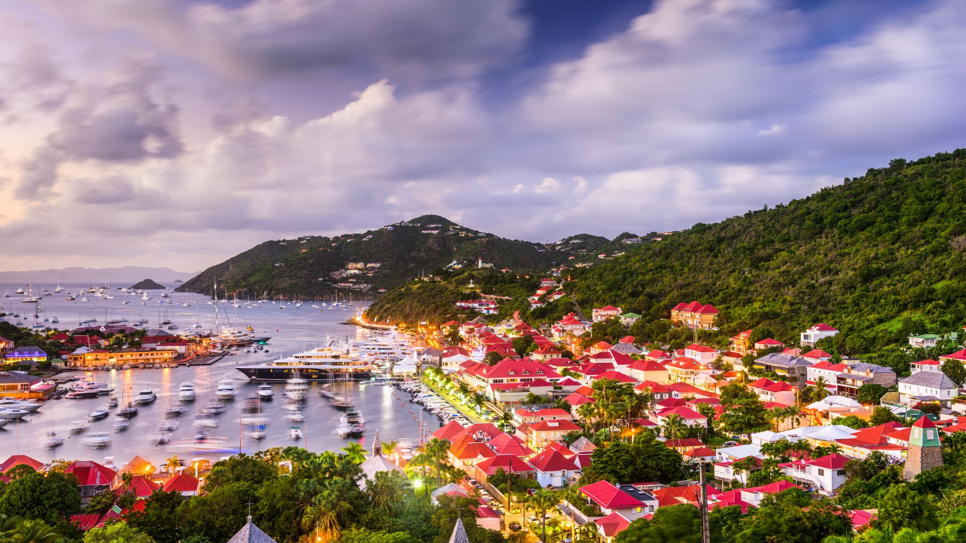 Gustavia harbor in St. Barts with superyachts
